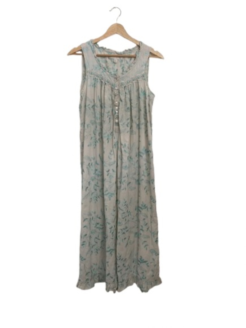 Eileen West Blue Floral Embroidered Maxi Nightgown - Button Front - Size S